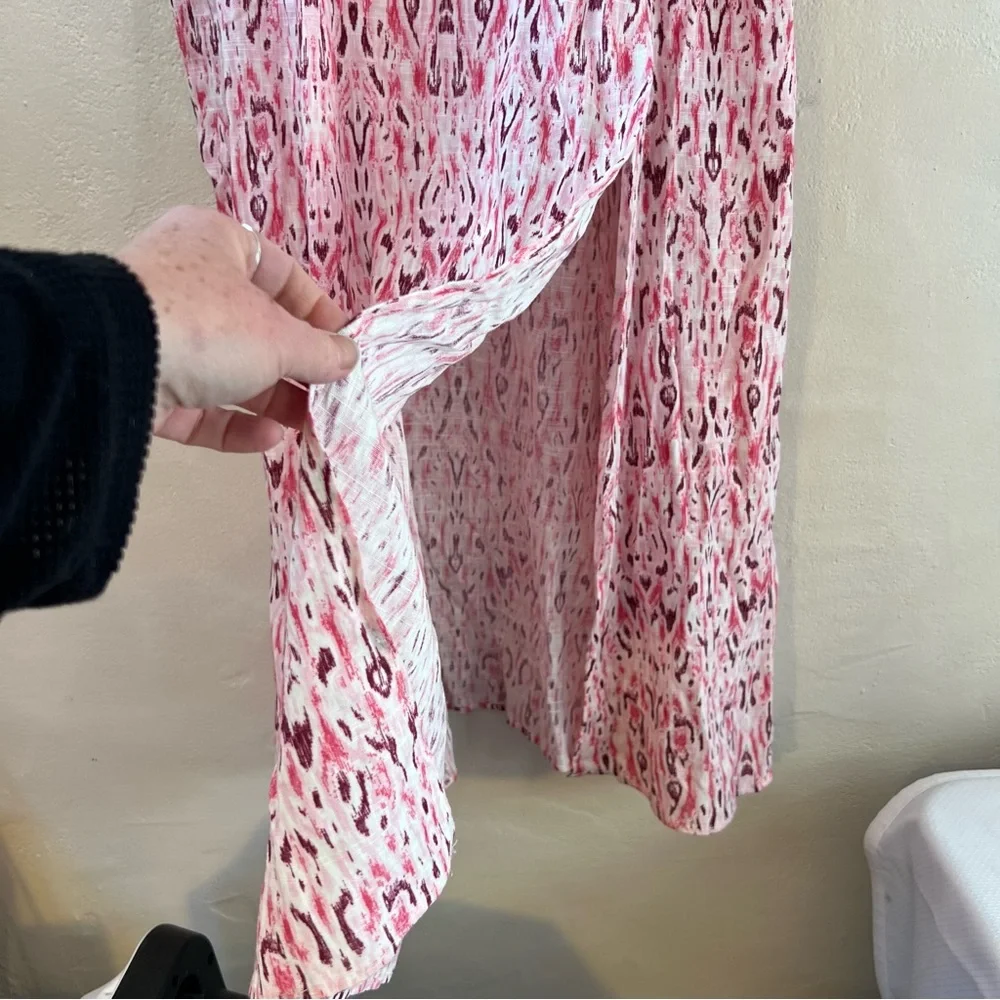 ZARA NWT 2024 Pink Linen Blend Printed Midi Dress Ruched Elastic Top Size XL - Picture 7 of 13